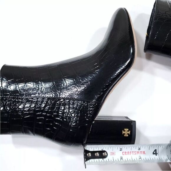 Tory Burch Brooke 70 MM Booties Croc Embosssed Black Ankle Boots - Picture 12 of 15
